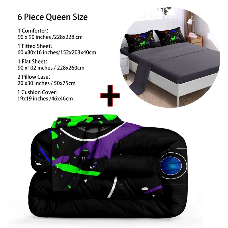 BDUCOK Boys Bed in a Bag Game Comforter Sets Queen Size, Video Game Controller Comforter for Boys Kids, Adults, 3D Gamepad Microfiber Bed Set 6 Pieces, Queen - Image 3